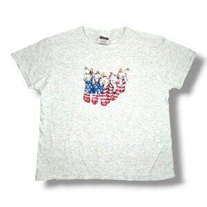 Vintage Cat Patriotic Cropped T-Shirt Women's Medium Tultex